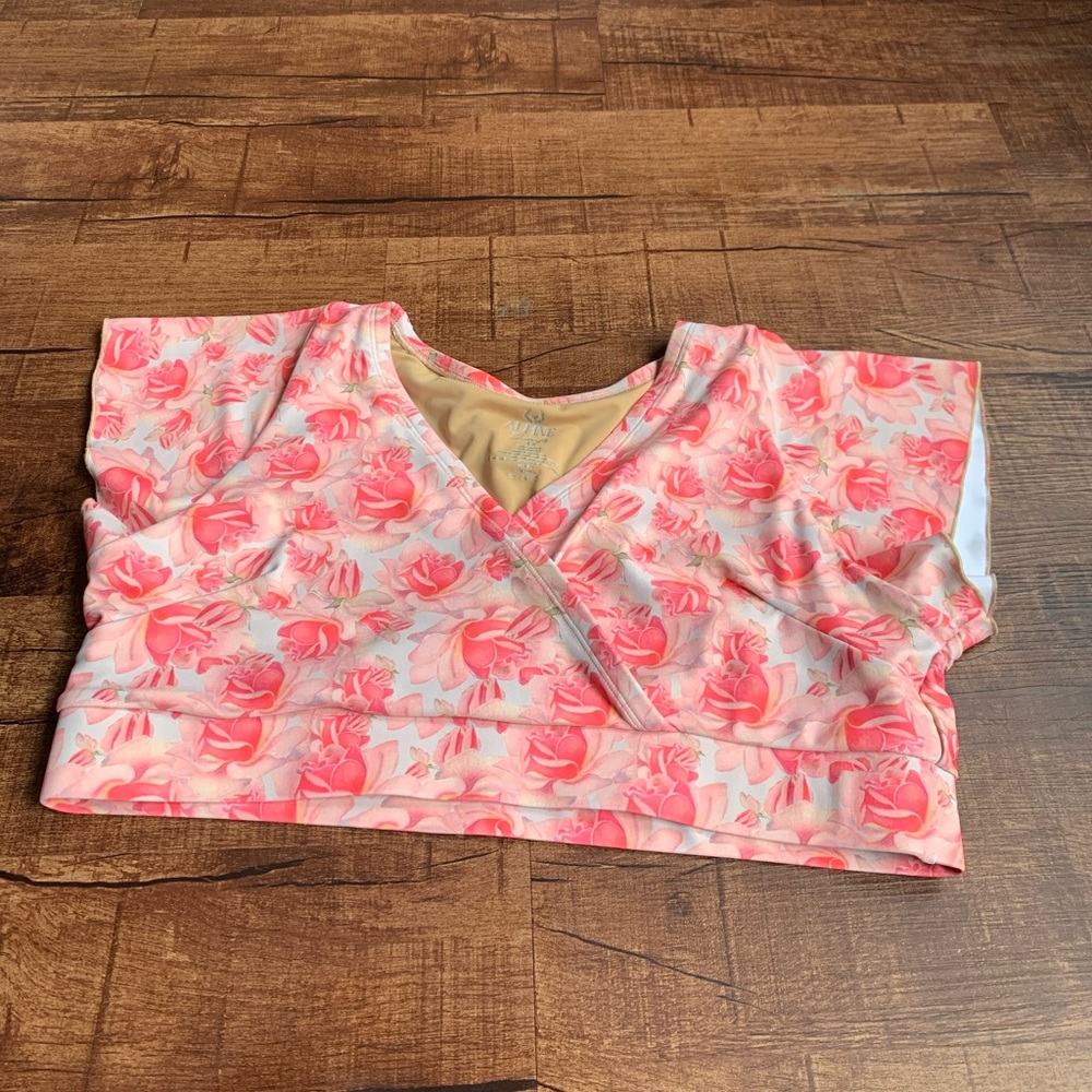 Alpine butterfly pink tulips 🌷 swimwear 4X top
